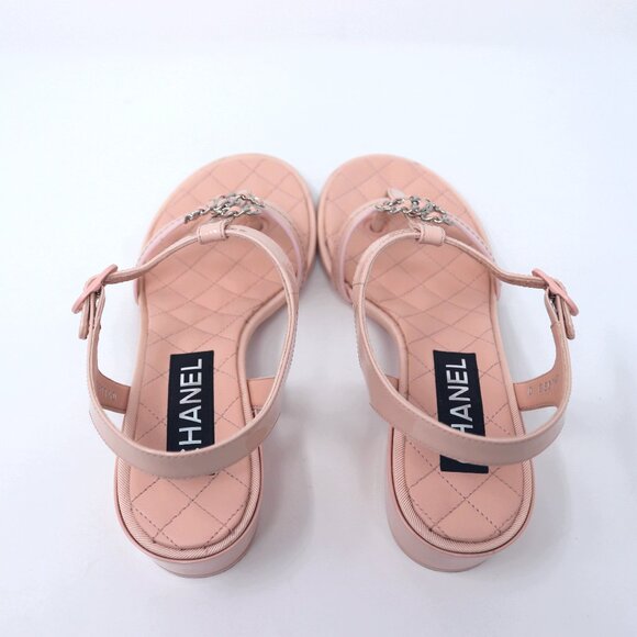 Chanel 37.5 T Strap Thong Sandals Light Pink 23C Chain CC - Picture 9 of 12